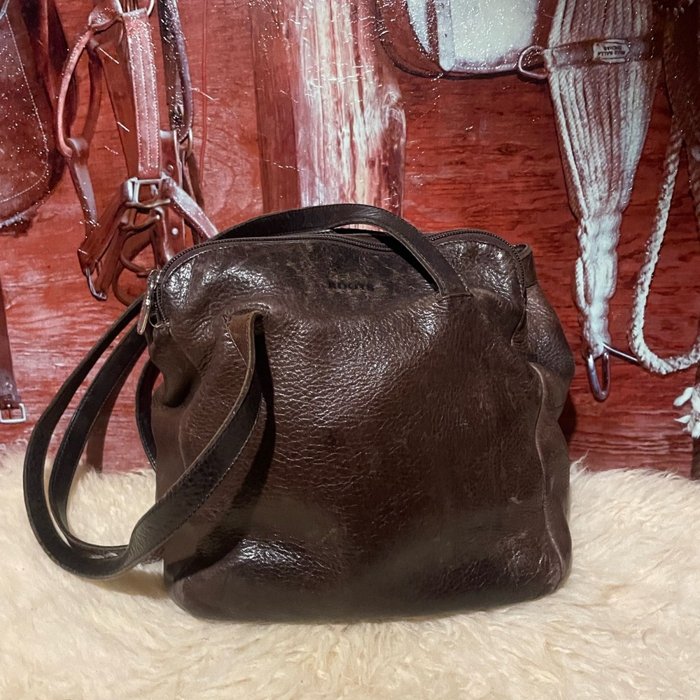Roots 3 section leather shoulder bag
